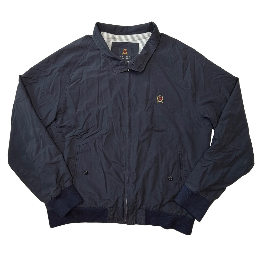 Vintage Tommy Hilfiger Tailored Mens L Navy Harrington Jacket Crest Logo 2006